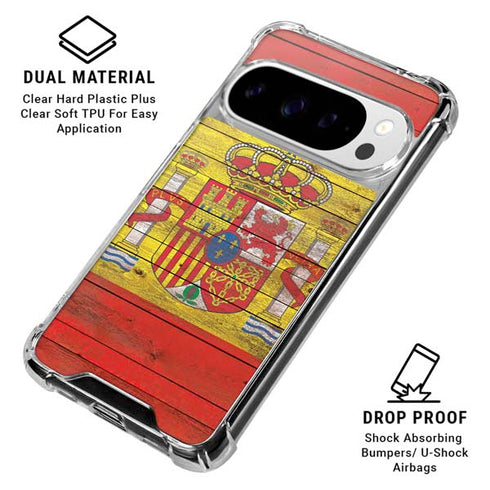 Spain Flag Dark Wood Google Pixel 10 Pro Clear Case
